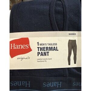 Hanes Mens MED NEW BLUE Thermal Pant Warmer Comfort Elastic Waistband Tagless